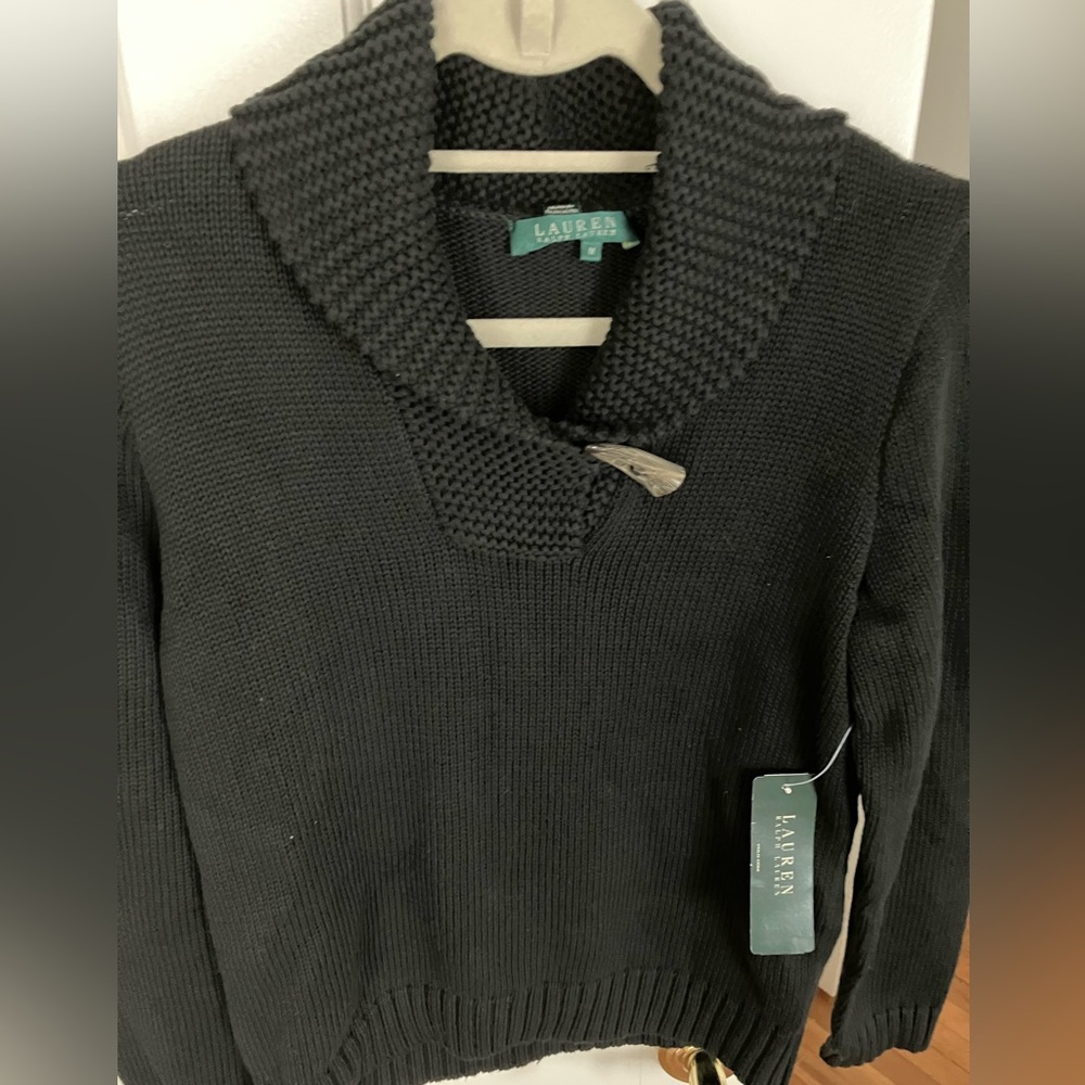 Lauren Ralph Lauren Black Cotton Collared Sweater